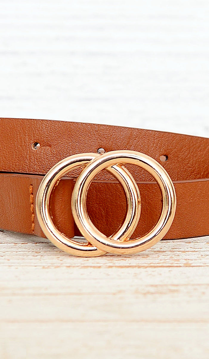 Women's Red Skinny Double Ring Circle Belt