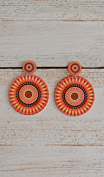 Women's Orange Retro Circle Earrings