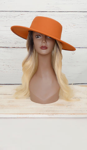Women's Rust Orange Wide Brim Fedora Hat