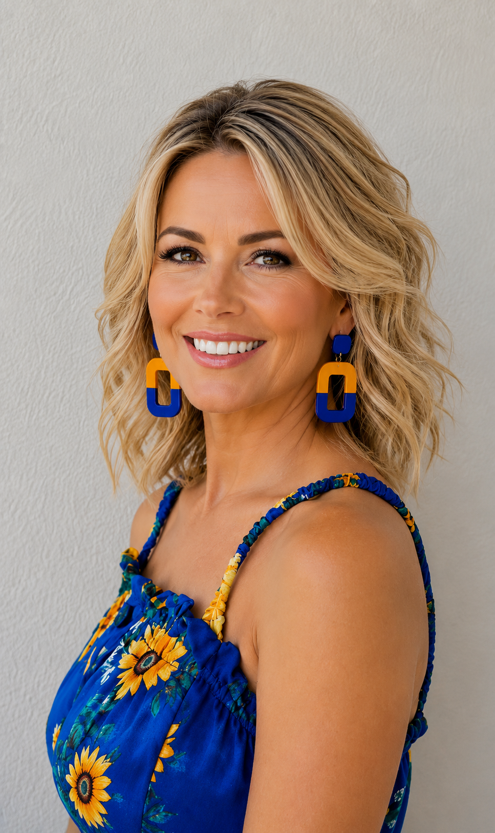Women's Mustard Yellow / Royal Blue Square Acrylic Earrings