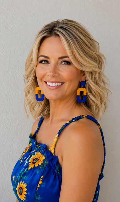 Women's Mustard Yellow / Royal Blue Square Acrylic Earrings