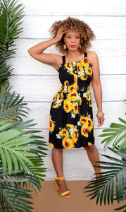 Women's Sleeveless Black Sunflower Dress  -  Boutique Dresses