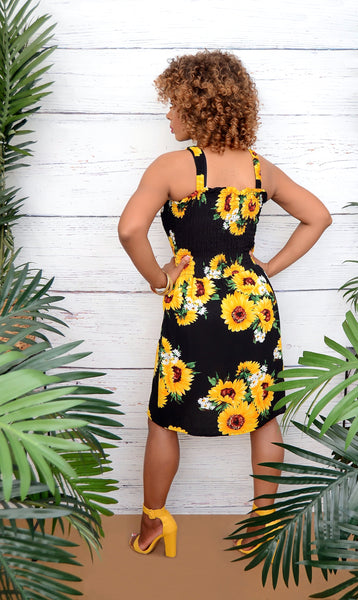 Women's Sleeveless Black Sunflower Dress  -  Boutique Dresse