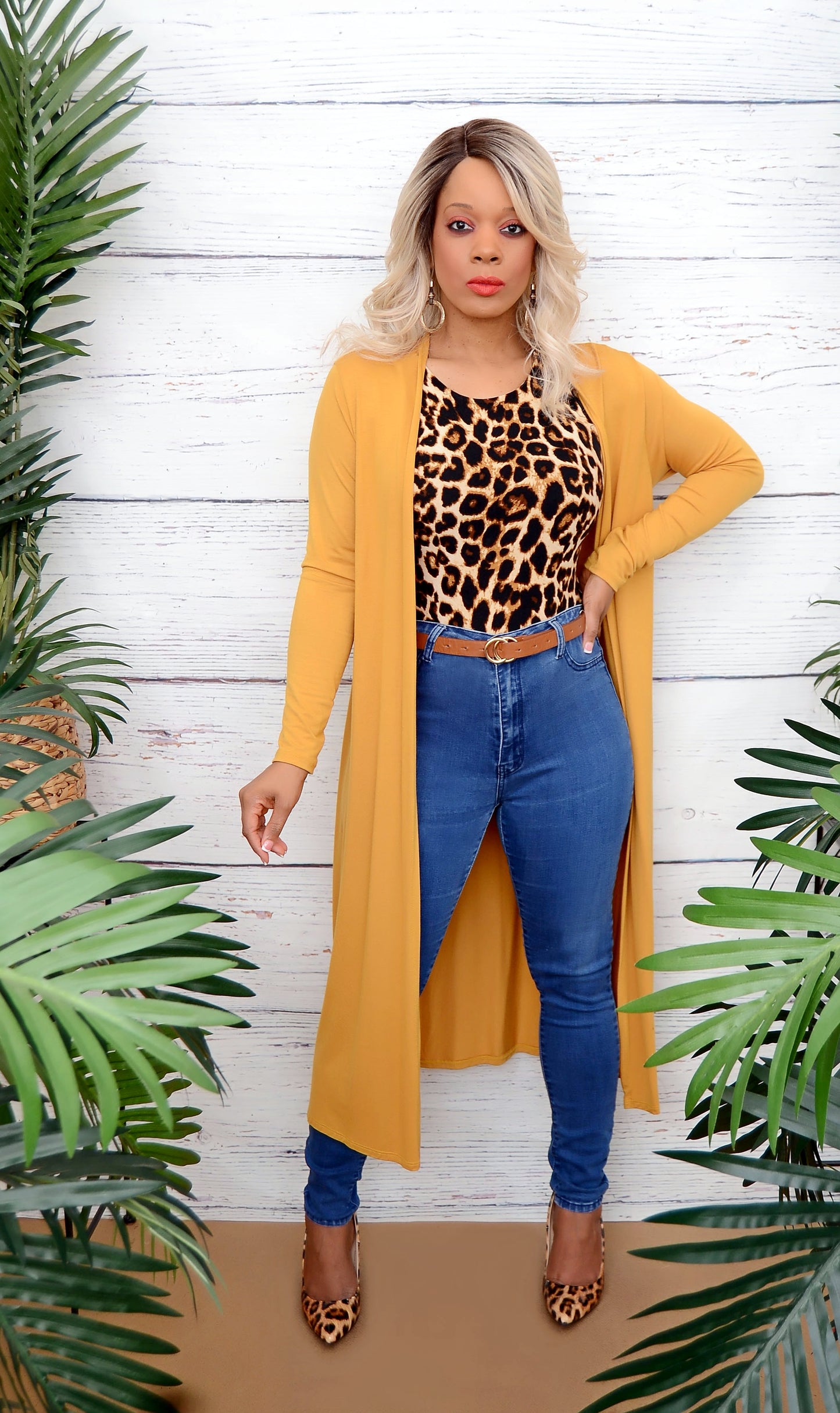 Women's Mustard Yellow Open Front Cardigan - Cute Tops