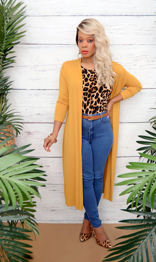 Women's Mustard Yellow Open Front Cardigan - Cute Tops