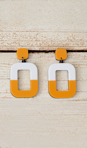 Women's Mustard Yellow / White Square Acrylic Earrings