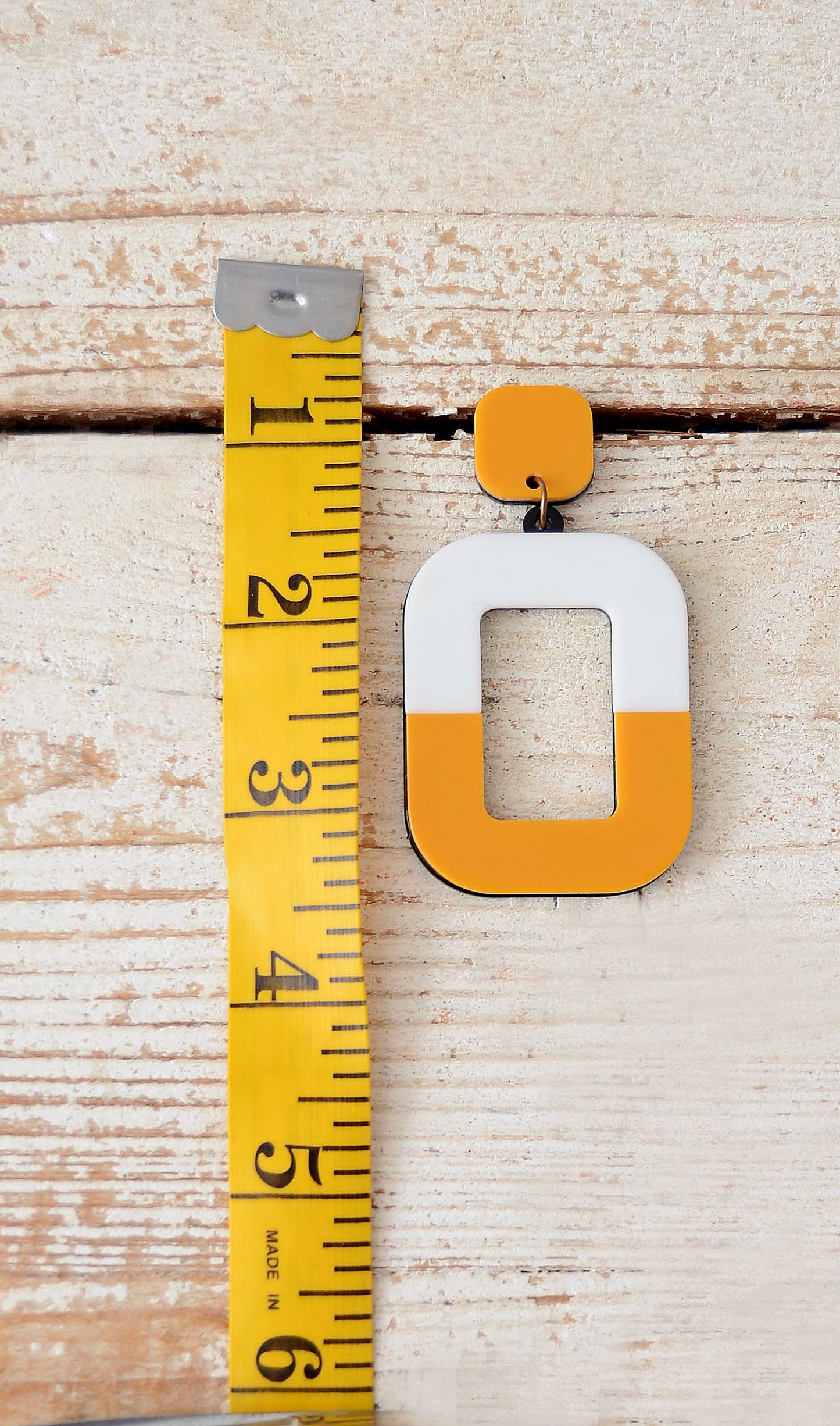 Women's Mustard Yellow / White Square Acrylic Earrings