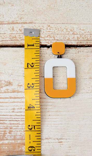 Women's Mustard Yellow / White Square Acrylic Earrings