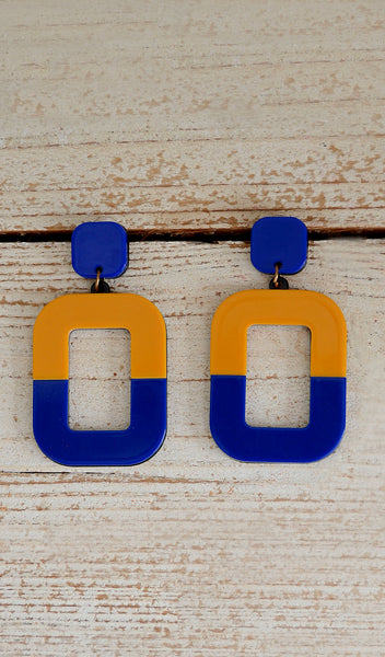 Women's Mustard Yellow / Royal Blue Square Acrylic Earrings