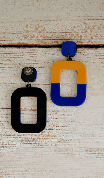 Women's Mustard Yellow / Royal Blue Square Acrylic Earrings