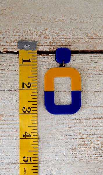 Women's Mustard Yellow / Royal Blue Square Acrylic Earrings