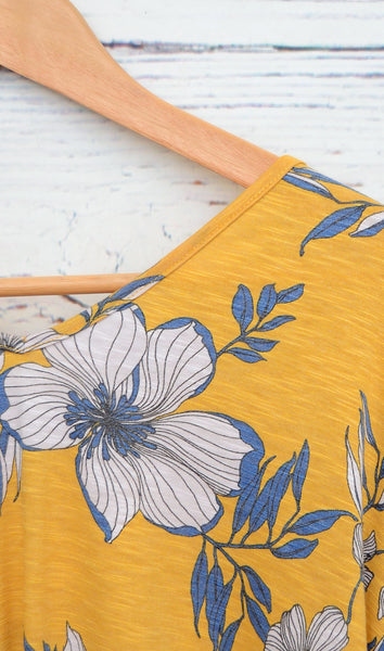 Women's Yellow Floral Print Tie Front Top
