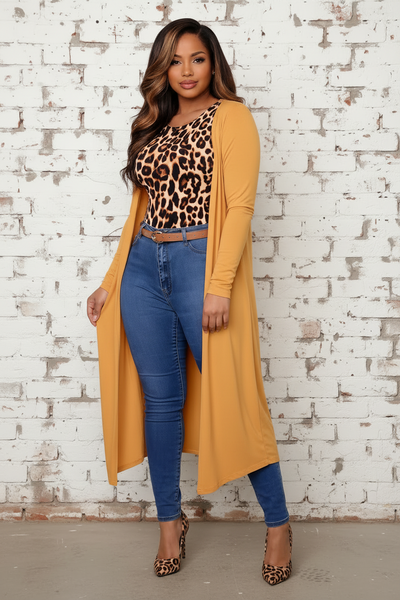Women’s Mustard Yellow Cardigan Long - Open Front