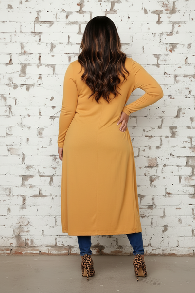 Women’s Mustard Yellow Cardigan Long - Open Front