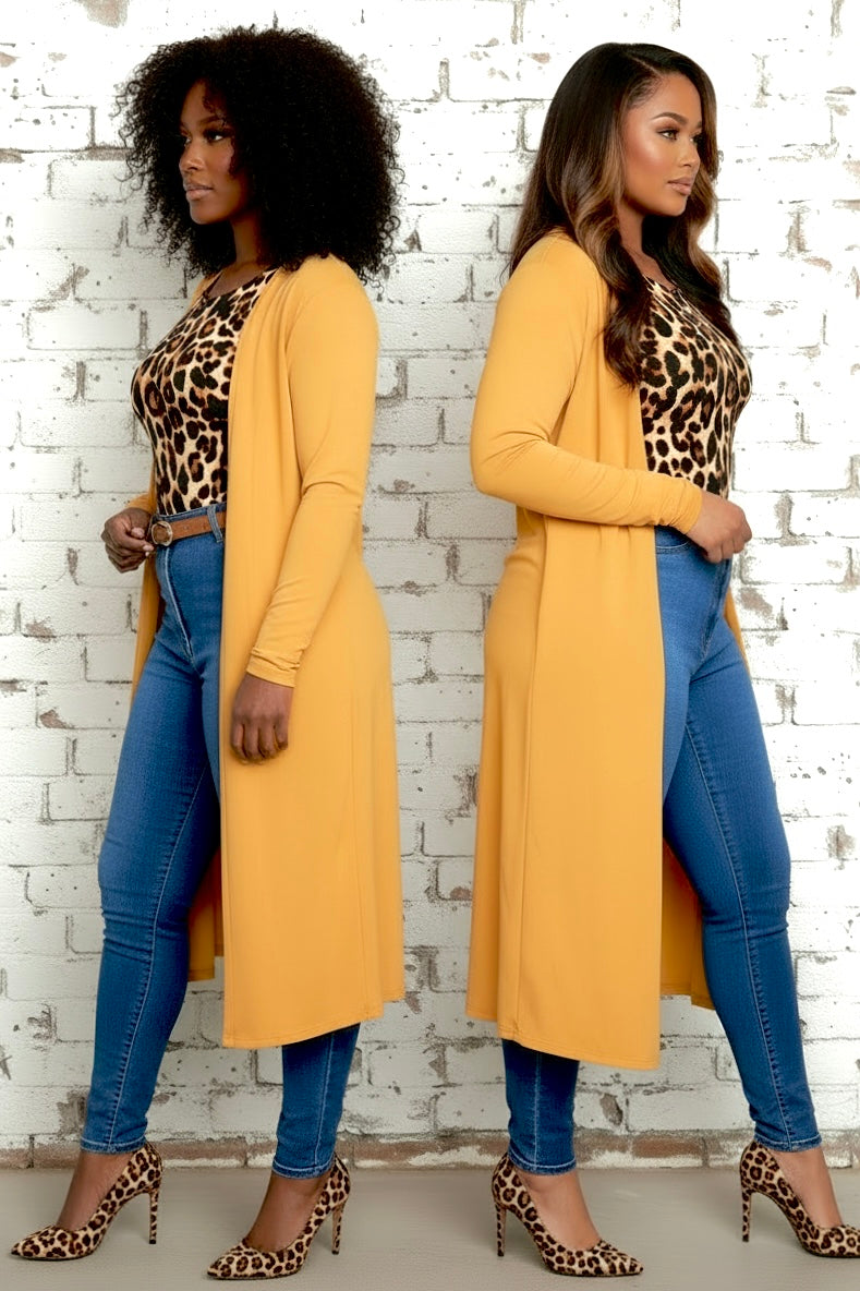 Women’s Mustard Yellow Cardigan Long - Open Front