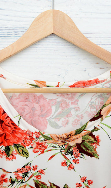 Women's White/ Red Floral Print Top