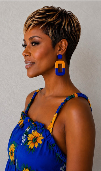 Women's Mustard Yellow / Royal Blue Square Acrylic Earrings