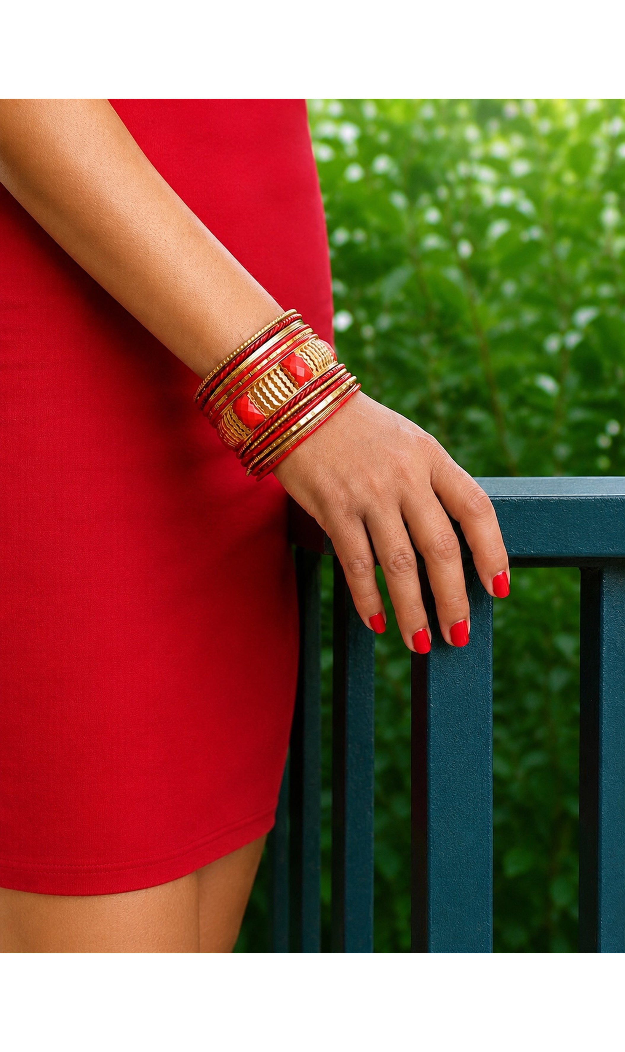 Women's Red/Gold Stackable Bracelet Set