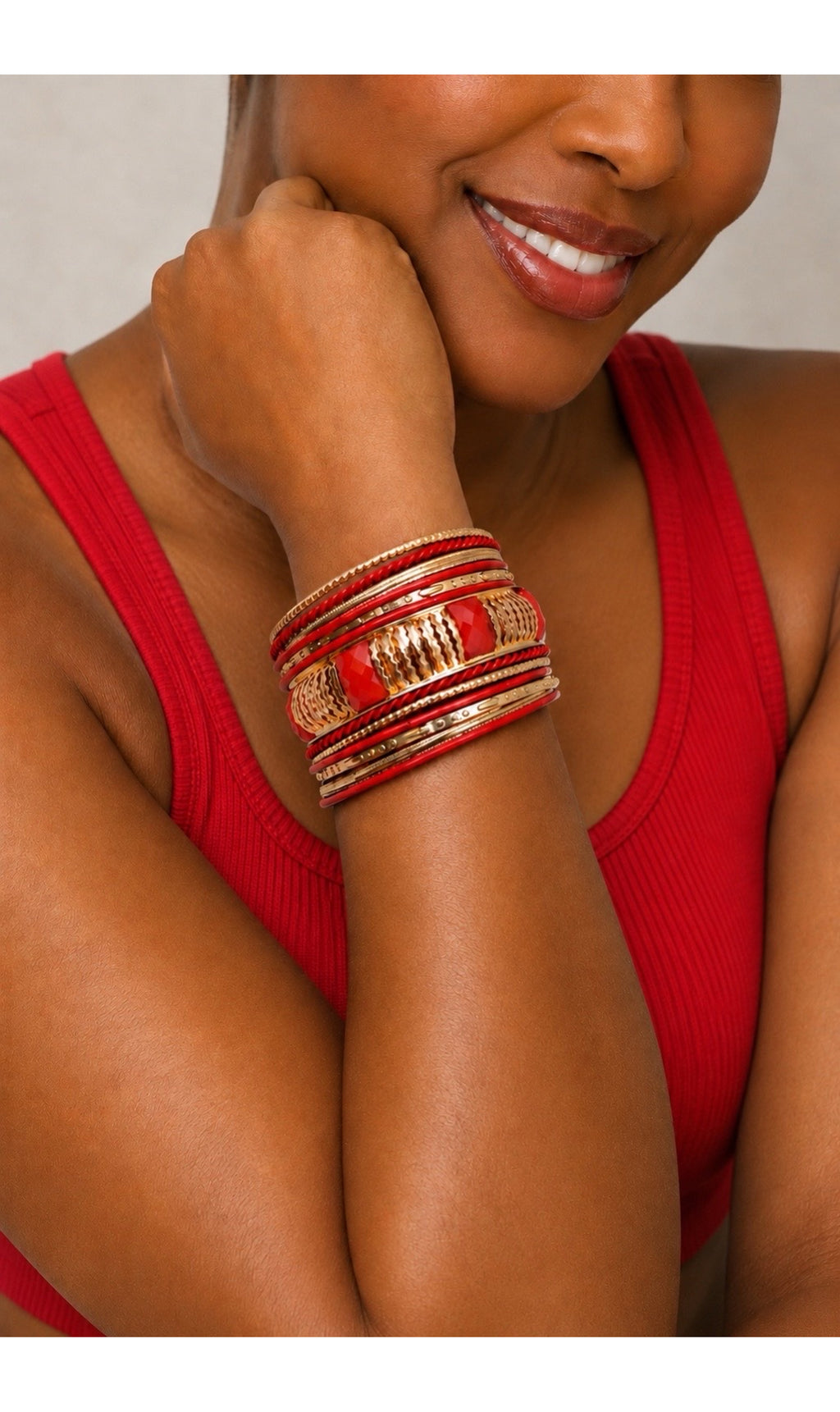 Women's Red/Gold Stackable Bracelet Set