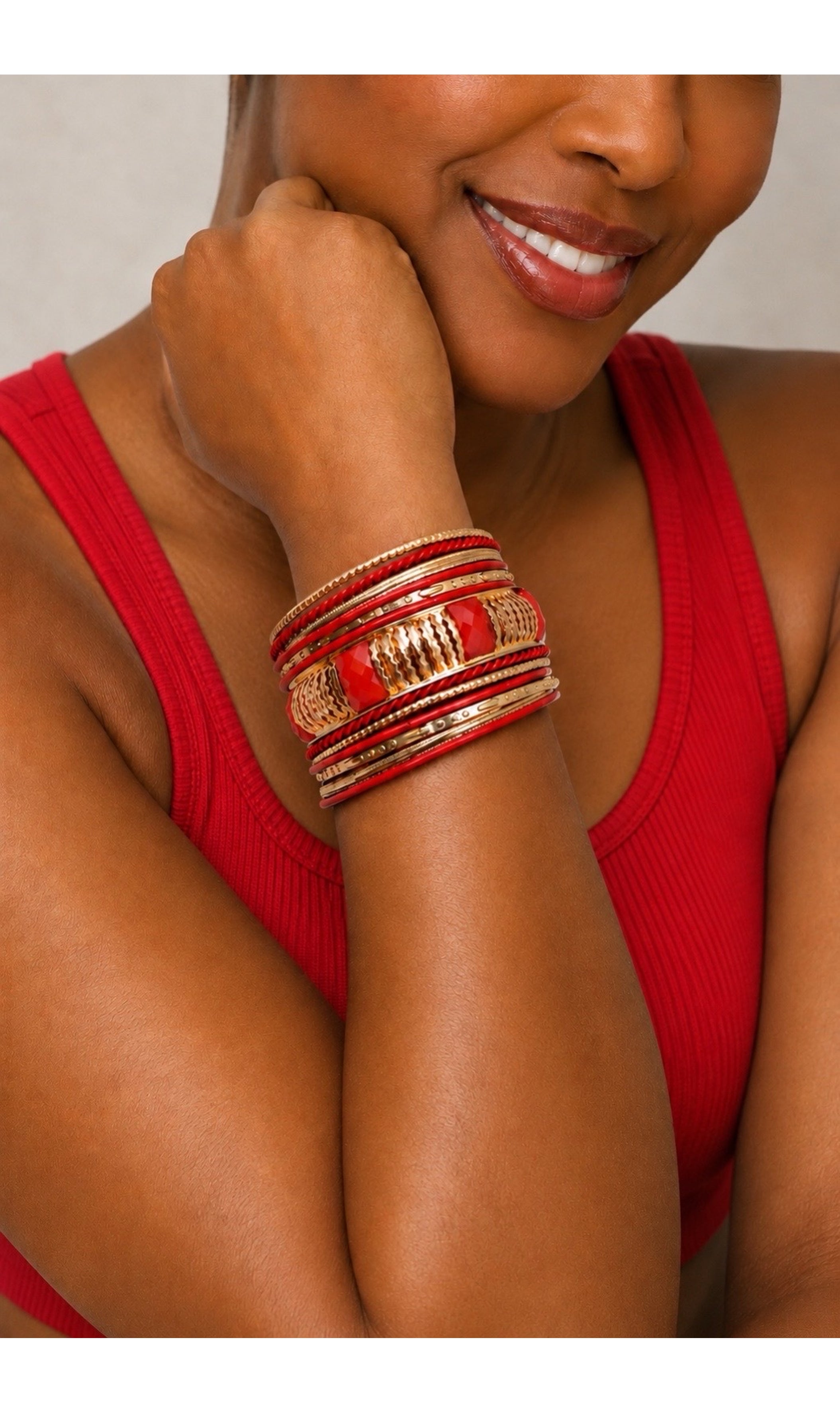 Women's Red/Gold Stackable Bracelet Set