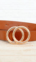 Women's Cognac Tan Skinny Double Ring Circle Belt