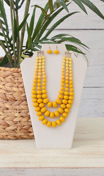 Mustard Yellow Triple Layer Beaded Necklace