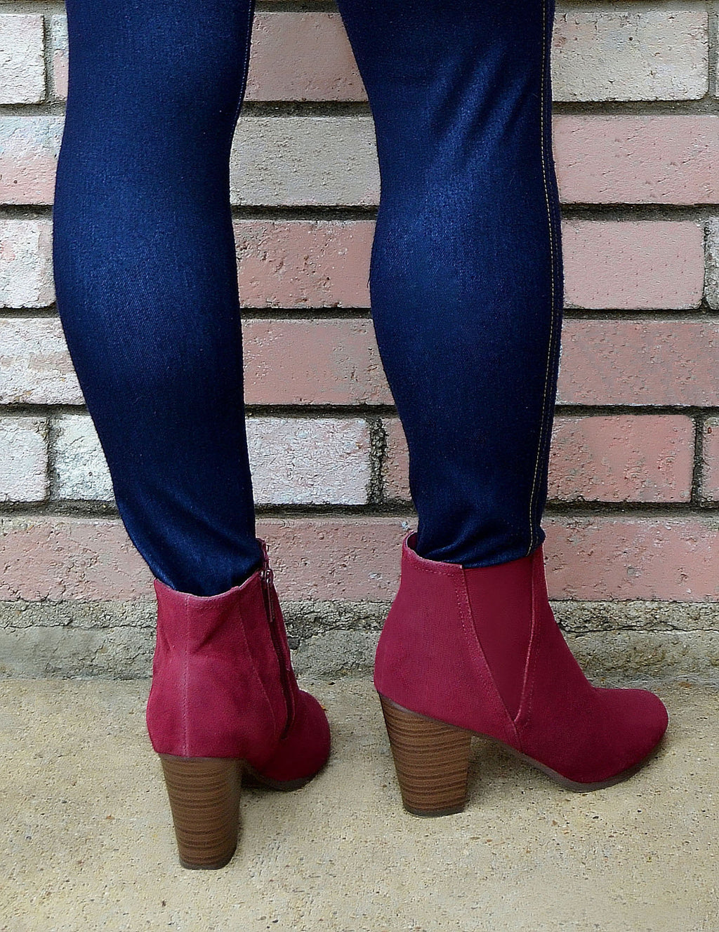 Women's Maroon Suede Ankle Booties/Boots