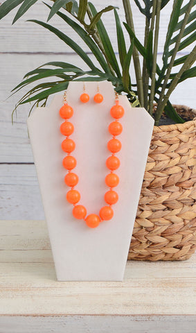 Chunky Neon Orange Beaded Necklace Set