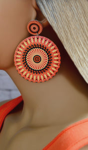 Women's Orange Retro Circle Earrings