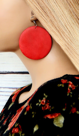Women's Red Wooden Circle Fashion Earrings