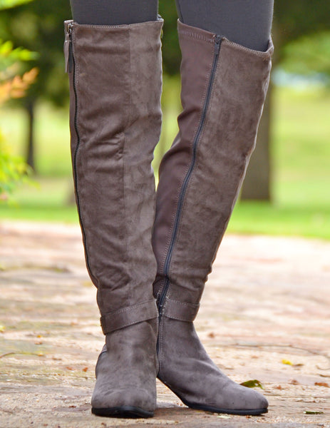 Women's Sexy Suede Over The Knee Boots-Gray-Sexy Boots