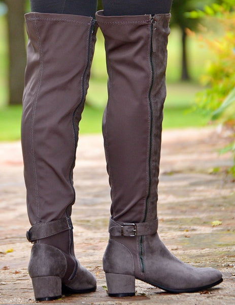 Women's Sexy Suede Over The Knee Boots-Gray-Sexy Boots