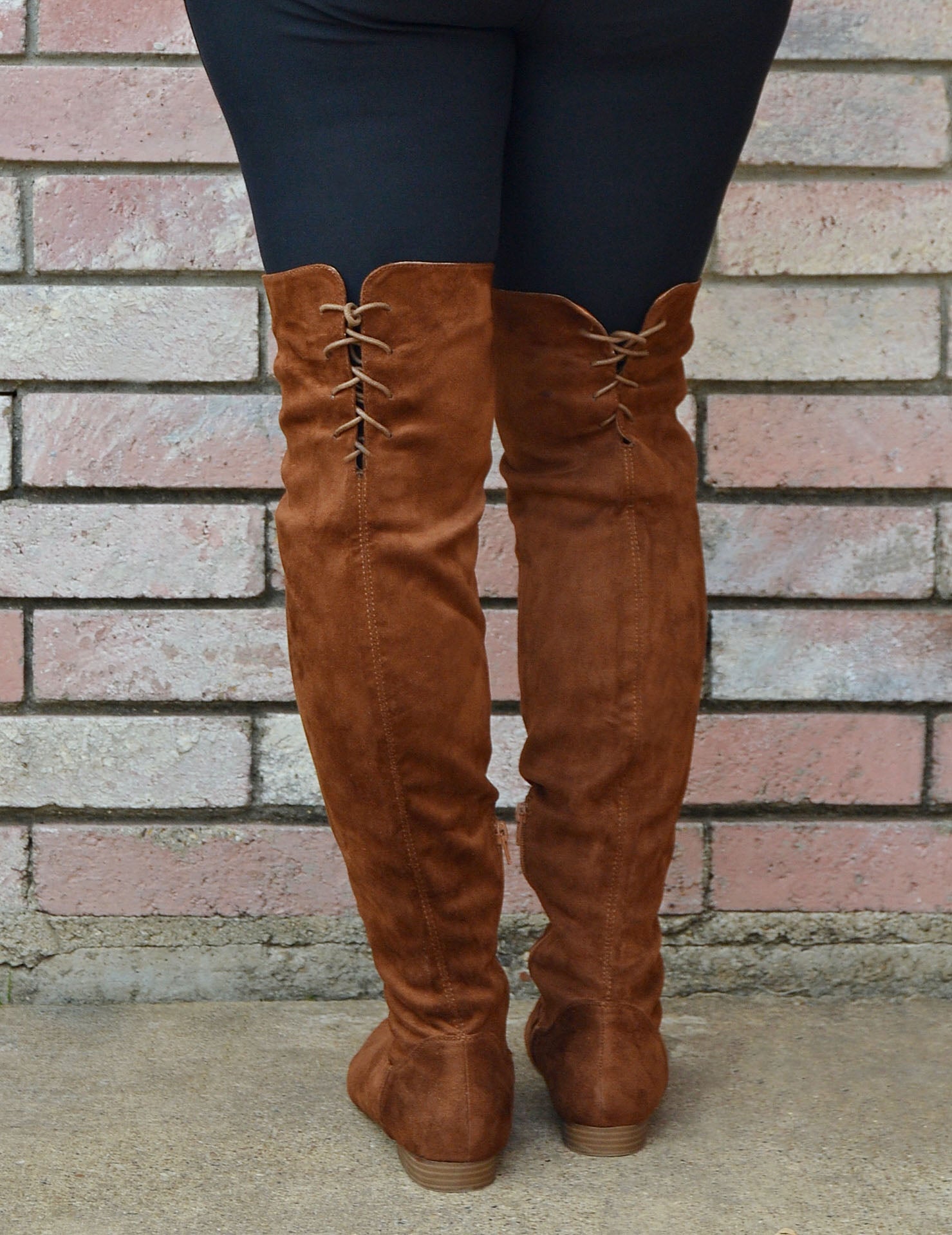 Women's Suede Knee High Boots With Back Lace Up-Chocolate Brown