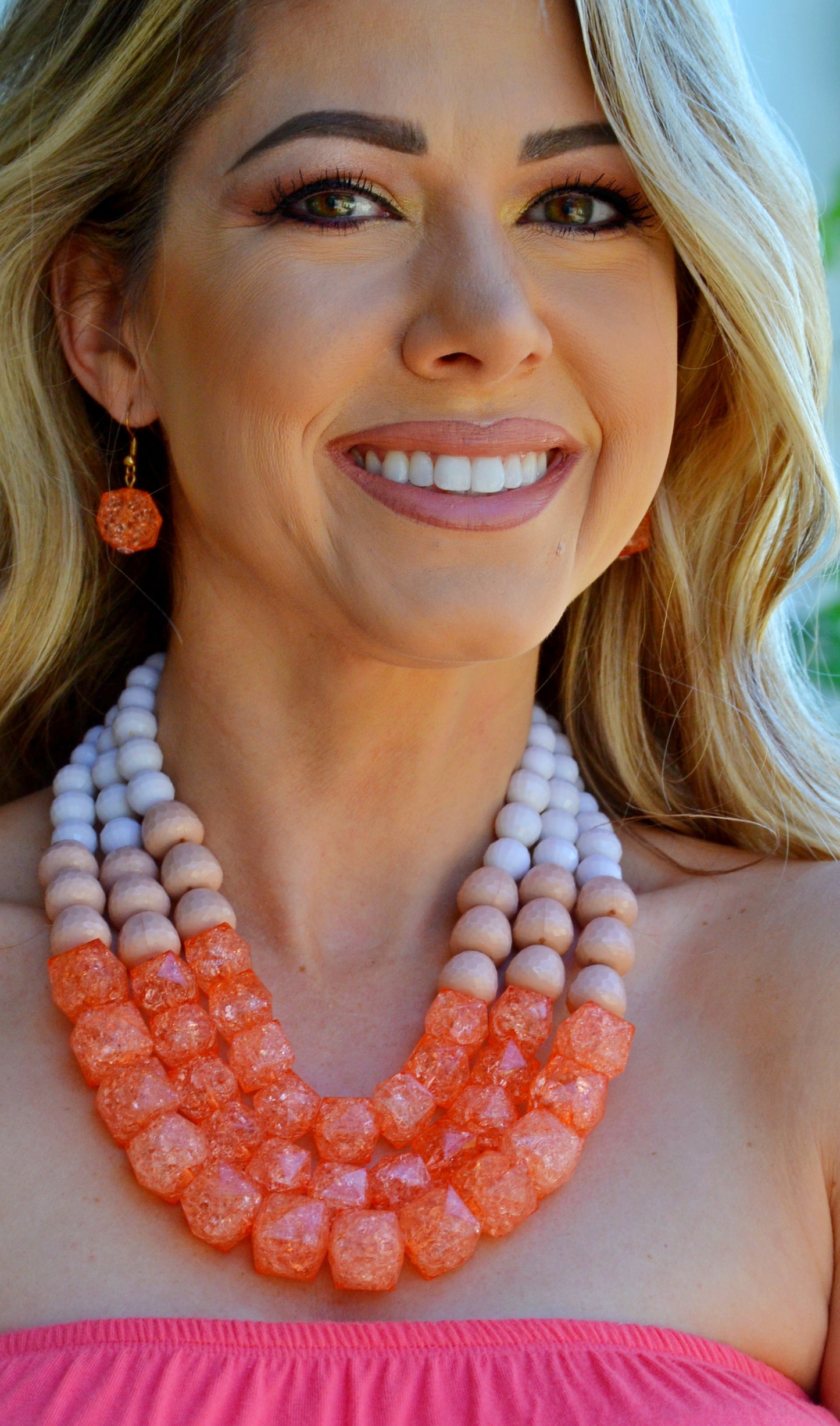 Cluster Of Cuteness Necklace Set-Coral