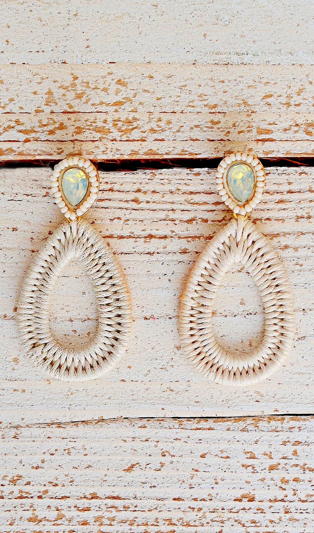 Women's Ivory Wicker Teardrop Earrings