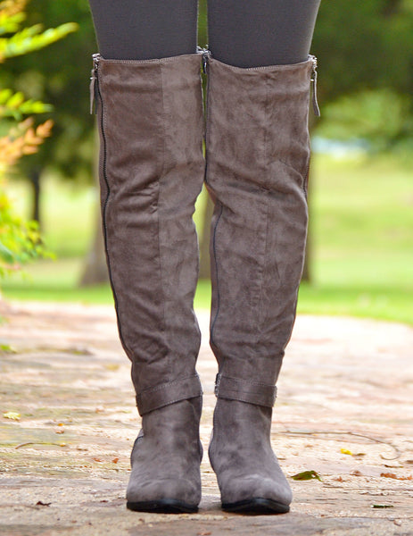 Women's Sexy Suede Over The Knee Boots-Gray-Sexy Boots