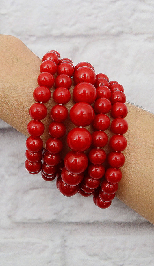 Red 5 Piece Stretchy Beaded Bracelet Set