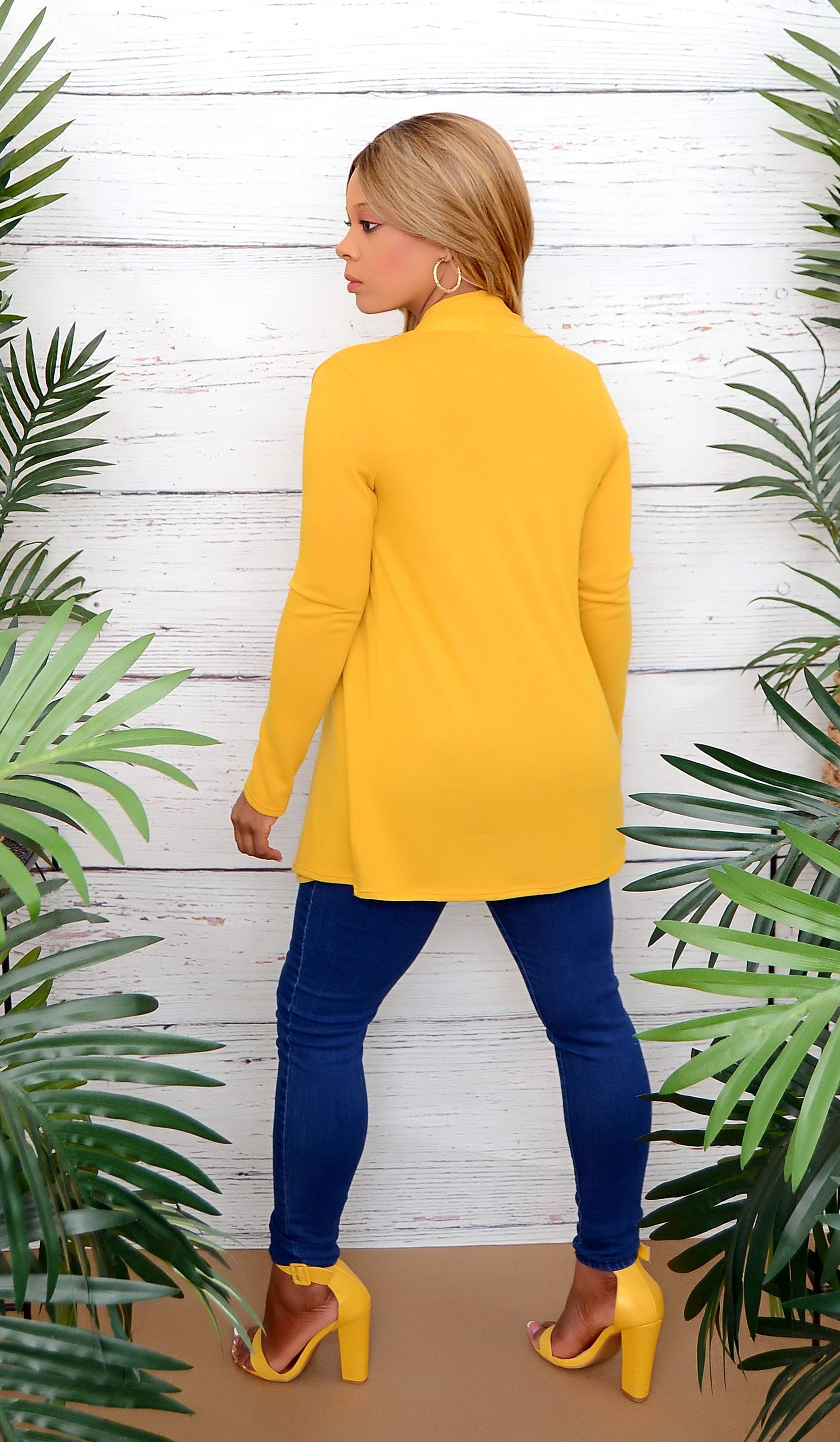 Women's Yellow Open Front Cardigan - Online Boutiques
