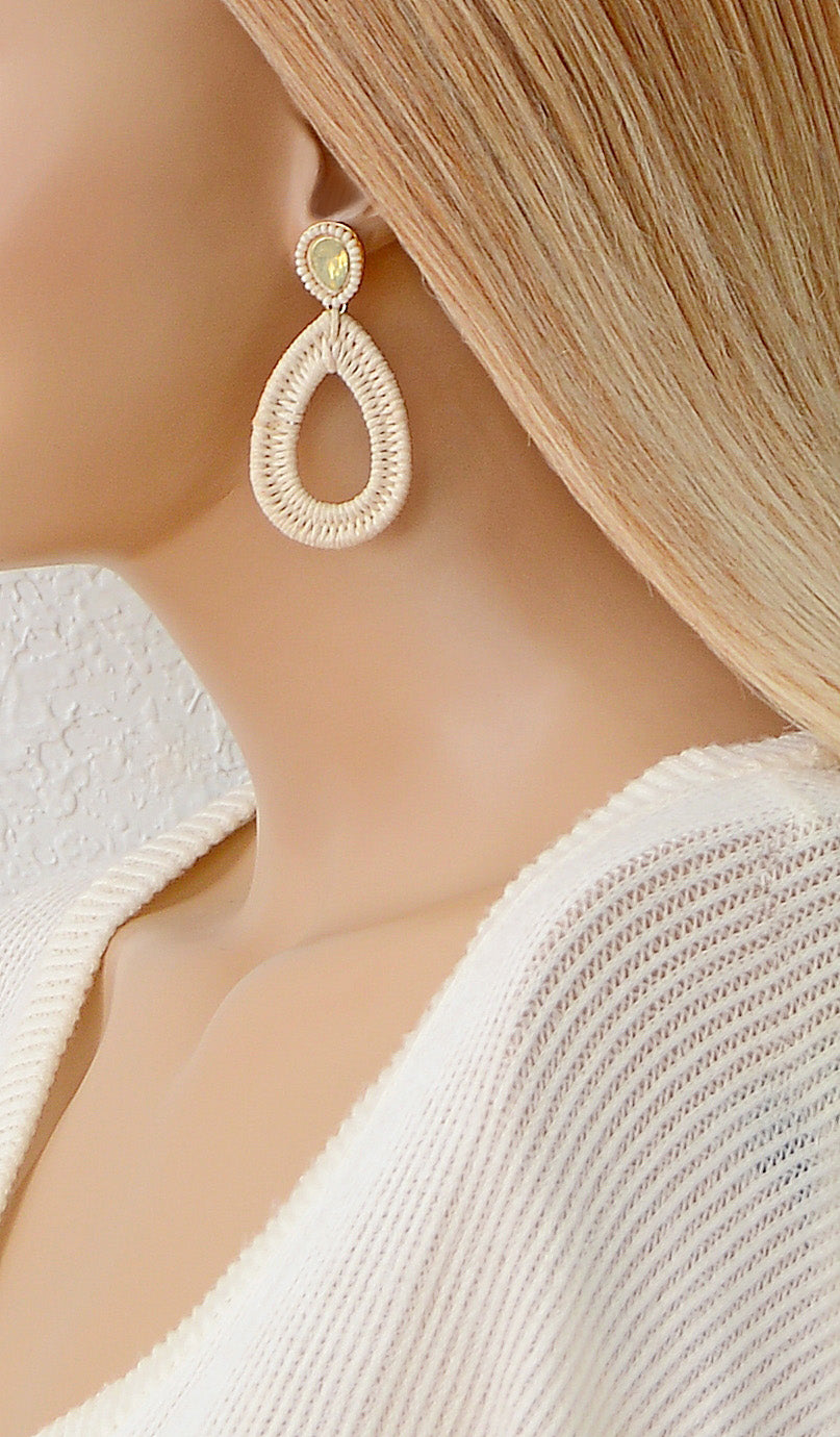 Women's Ivory Wicker Teardrop Earrings