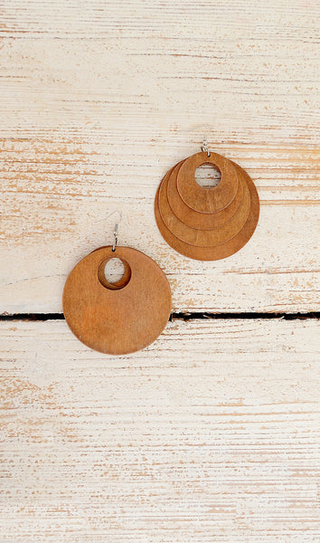 Women's Honey Brown Wooden Circle Earrings
