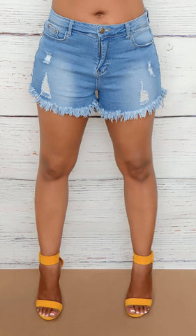 Women's Stretchy Distressed High Waist Denim Shorts