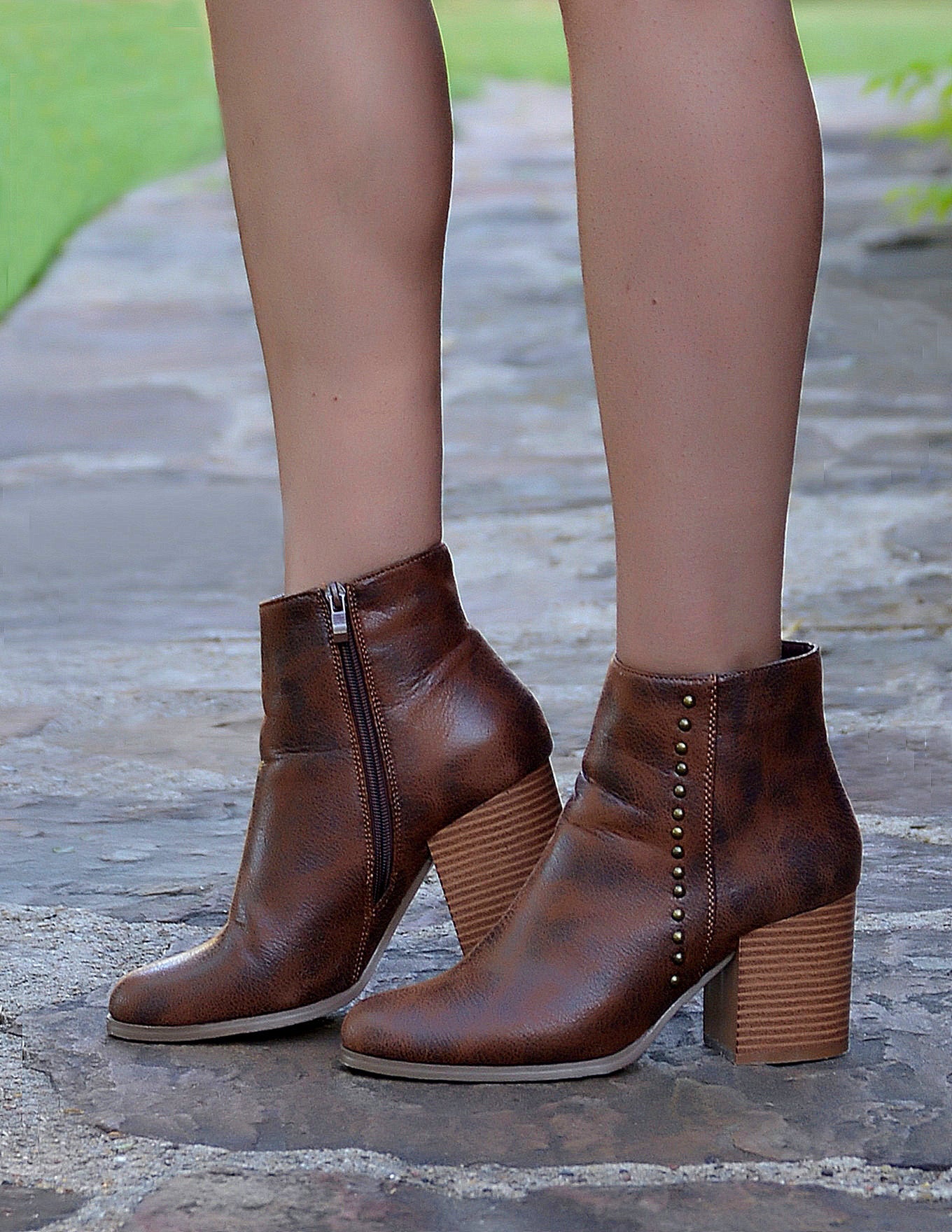 Women's Brown Chunky Block Heel Ankle Booties