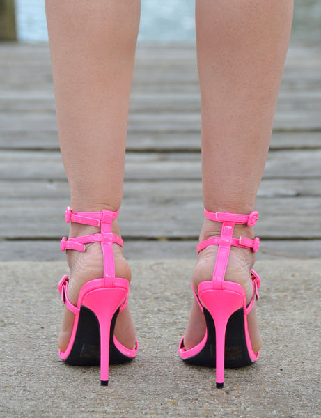 Women's Open Toe Sexy Stiletto High Heels - Neon Pink