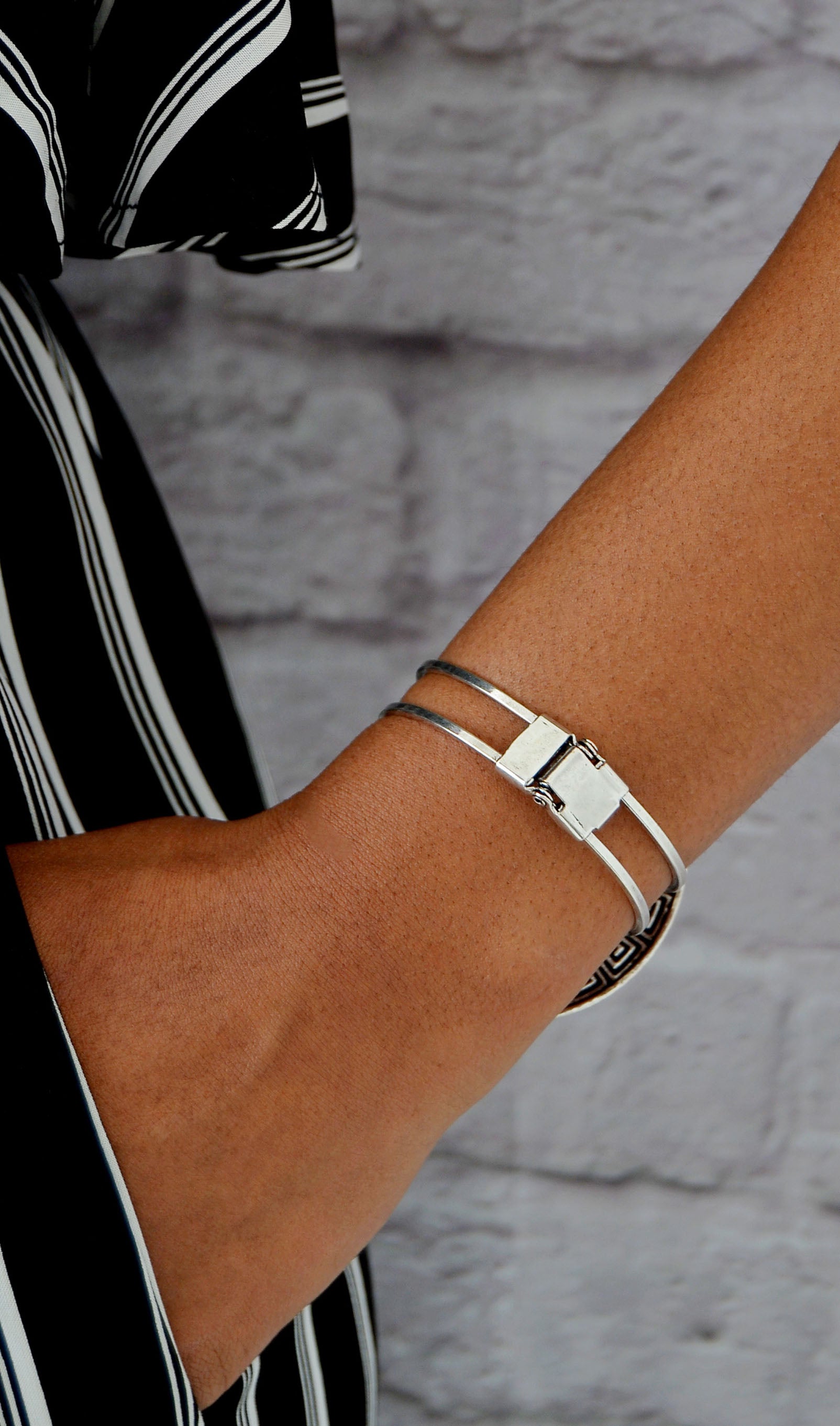 Silver-Tone Black Patterned Cuff Bracelet - Women Accessories Afghan Tribal Black Stone Cuff – Oxidized Boho Bracelet  main image 3