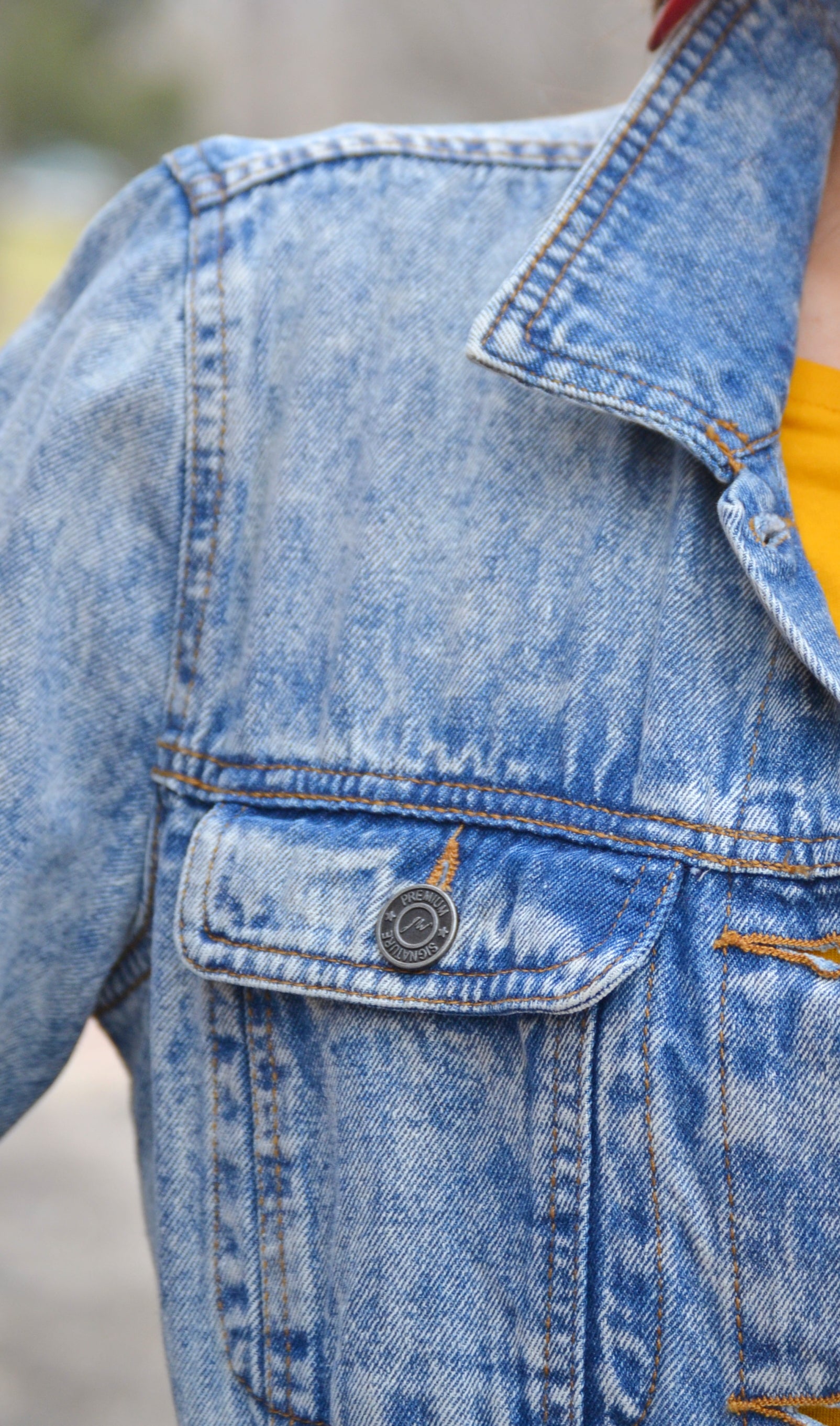  Women's Acid Wash Denim Jacket-Blue Cheap Cute Tops