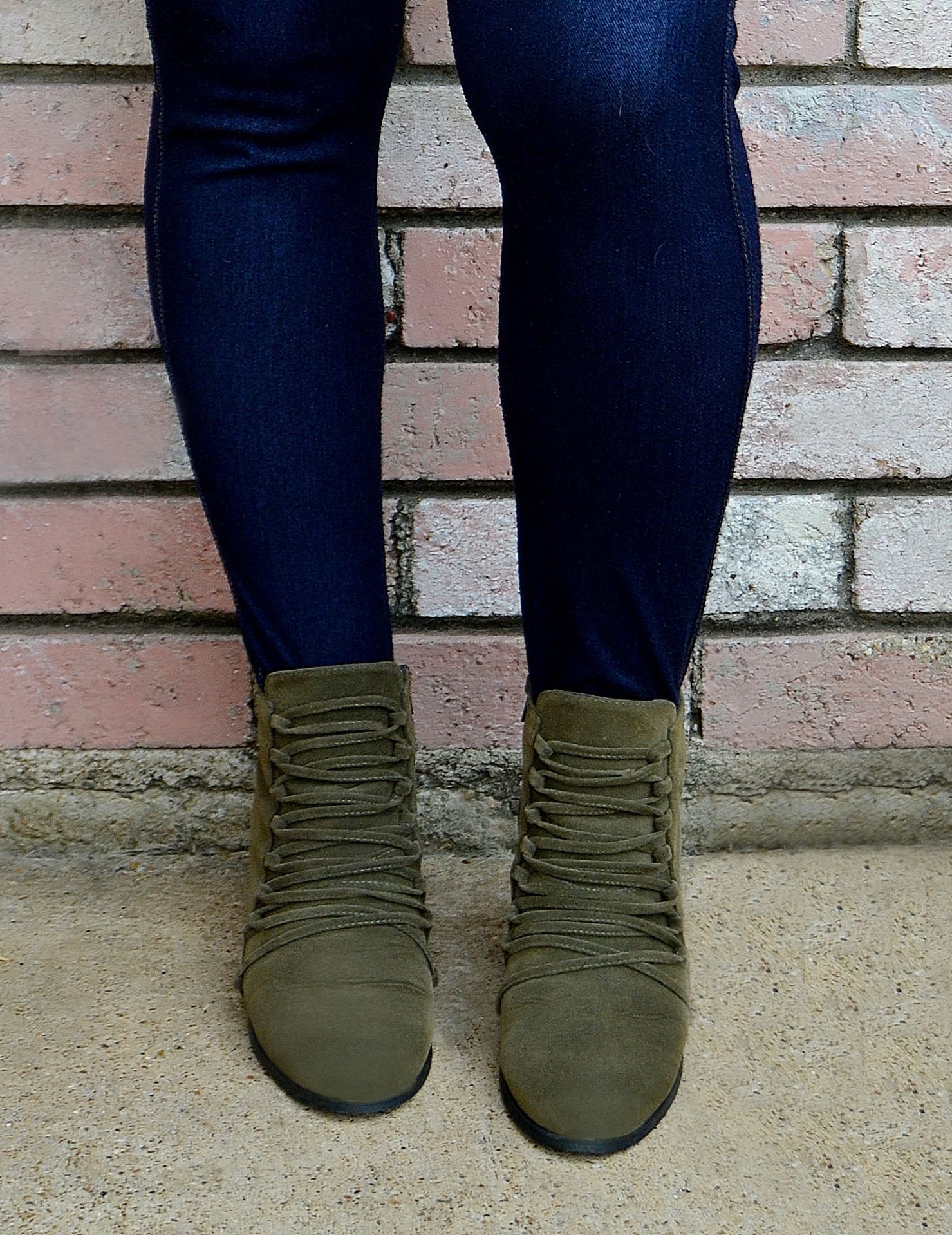 Women's Olive Green Suede Lace-Up Ankle Booties