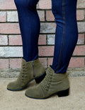 Women's Olive Green Suede Lace-Up Ankle Booties