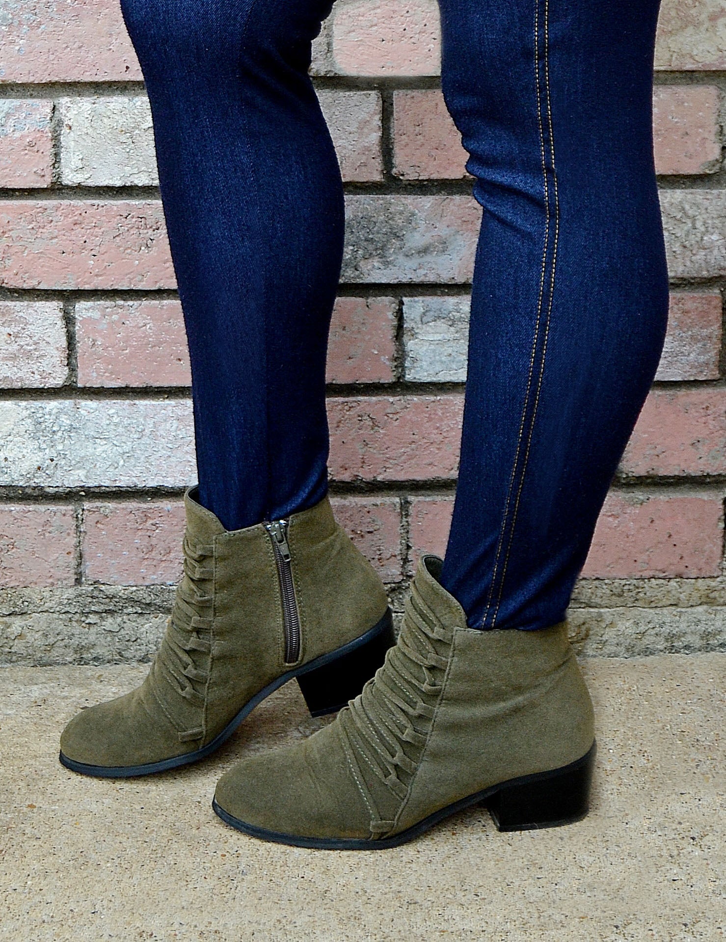 Women's Olive Green Suede Lace-Up Ankle Booties