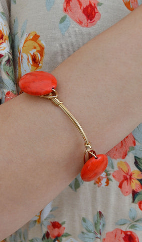 Women's Reddish Stone Wire-Wrapped Bangle Bracelet