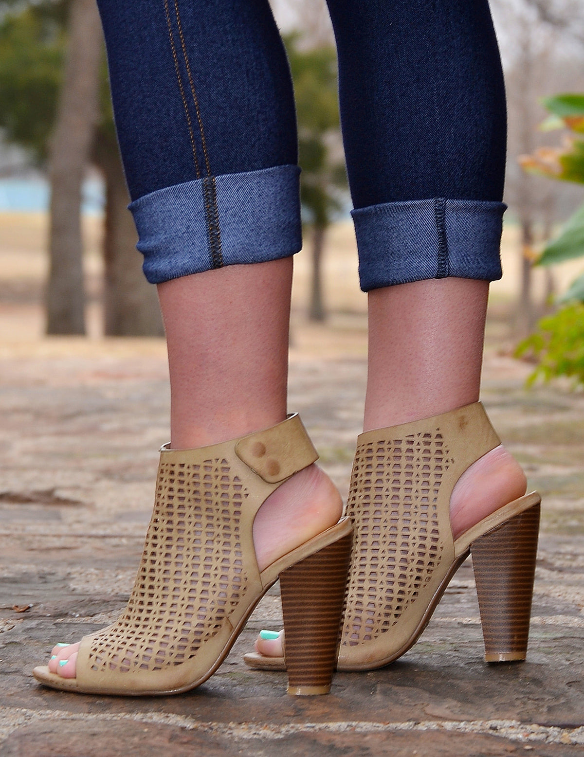 Peforated Of Mule Booties-Khaki